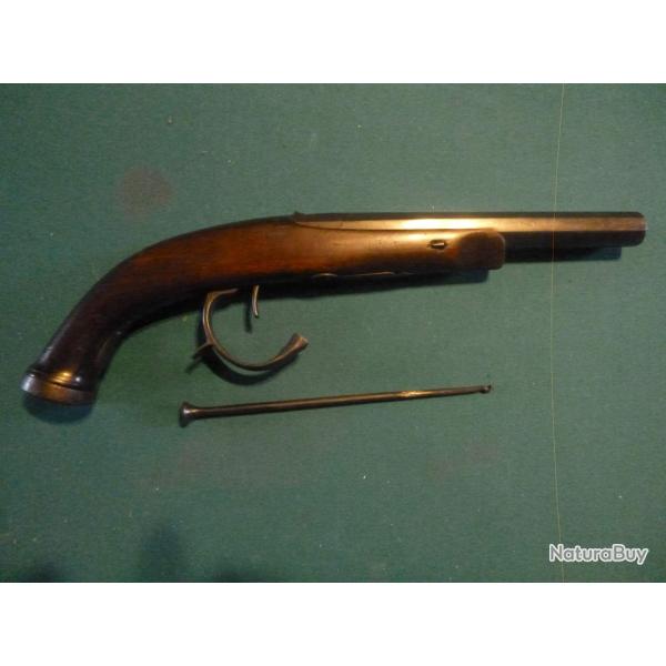 Rare pistolet a systme Underhammer (chien infrieur ) chemine sous canon