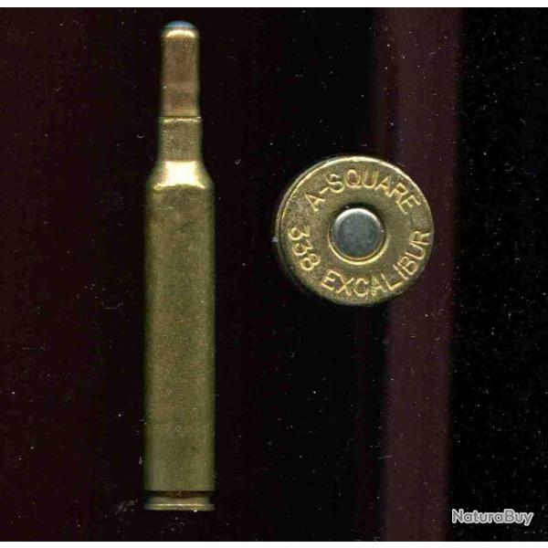 .338 EXCALIBUR - RARE - marquage : A-SQUARE .338 Excal - balle cuivre pointe plomb - �tui de 75.9 mm