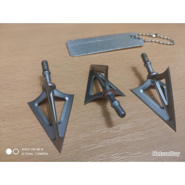 G5 - Lames de chasse MONTEC 120 grains  Pack de 3 avec Affuteur Diamant