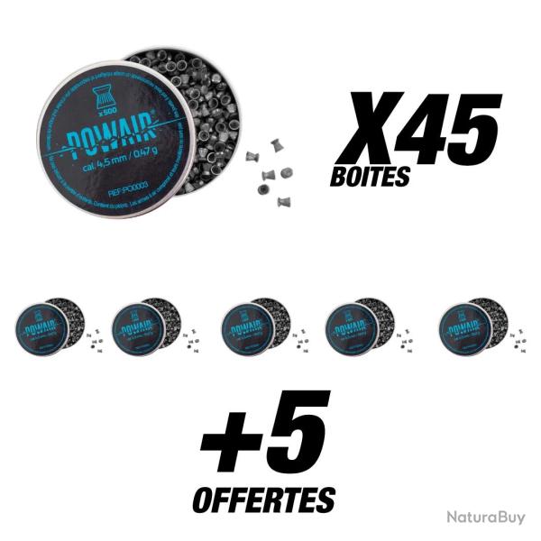 Pack Plombs Plats Powair - Cal. 4,5 mm x25000 (50 Boites)