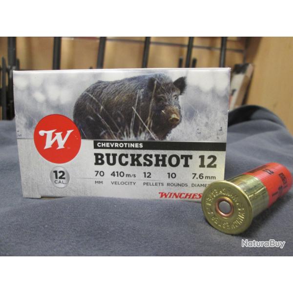 10 cartouches cal 12/70 Buckshot 12 Grains 7.6mm