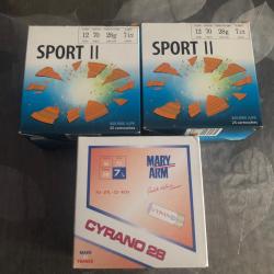 LIVRAISON OFFERTE  3 x25 cartouche  pb 7,5 bernizan sport 2 +25 maryarmcyrano cal 12/ 70  28g