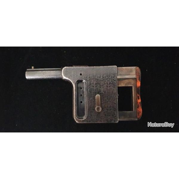 Pistolet franais Le Gaulois, n3, dit "la mitrailleuse de poche", gravure, bote d'origine!