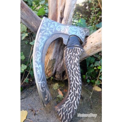 Hache De Viking Ragnar Lothbrok Lame Acier Carbone 1055 Symboles Manche Bois Etui Cuir Artisanale Aa Item 13491060