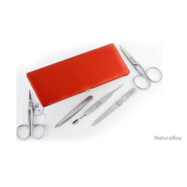 Trousse manucure 6 pices Alpen cuir rouge 6822R.rouge