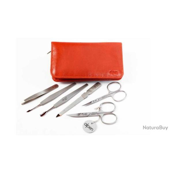Trousse manucure 6 pices Alpen cuir rouge 6822R.brun