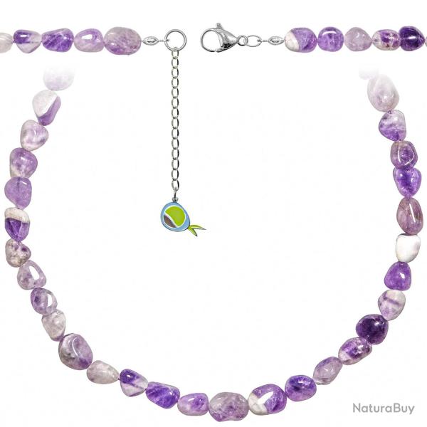 Collier en am�thyste � chevron - Perles roul�es 8 � 12 mm - 70 cm