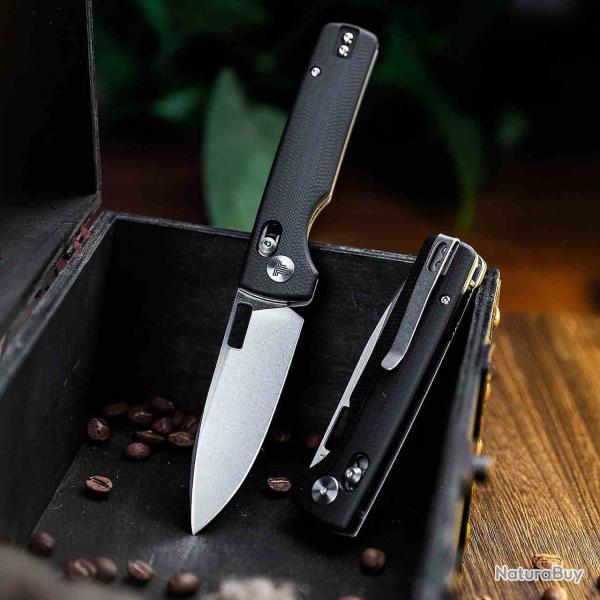 Couteau TRIVISA Sabretooth-BG Black Crossbar Lock Lame Acier 14C28N Manche G10 TVTY29BG14