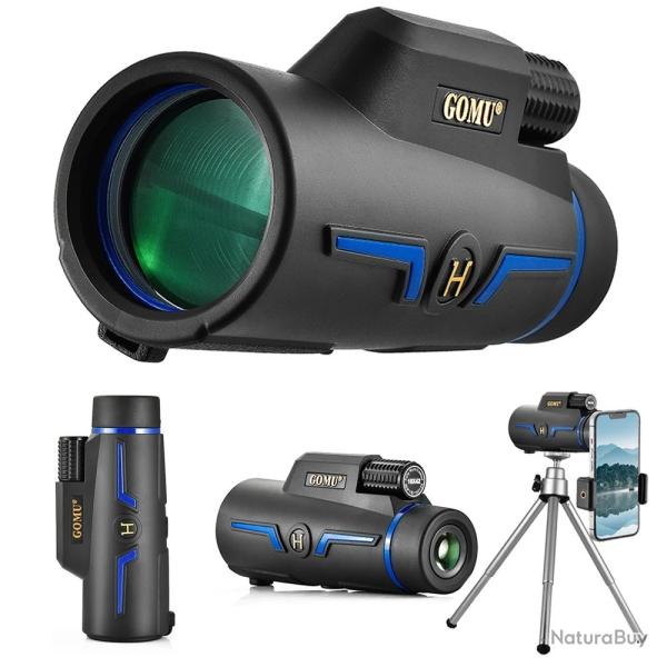 Monoculaire 10x42 HD avec Trpied et Adaptateur Smartphone Prisme BAK4 pour Chasse Oiseaux Randonne