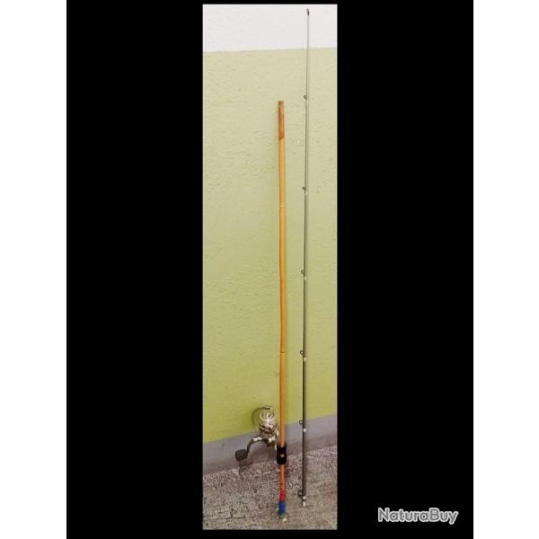 Moulinet assorti + lancer offert manche en bambou authentique reconditionn� et 100% fonctionnel