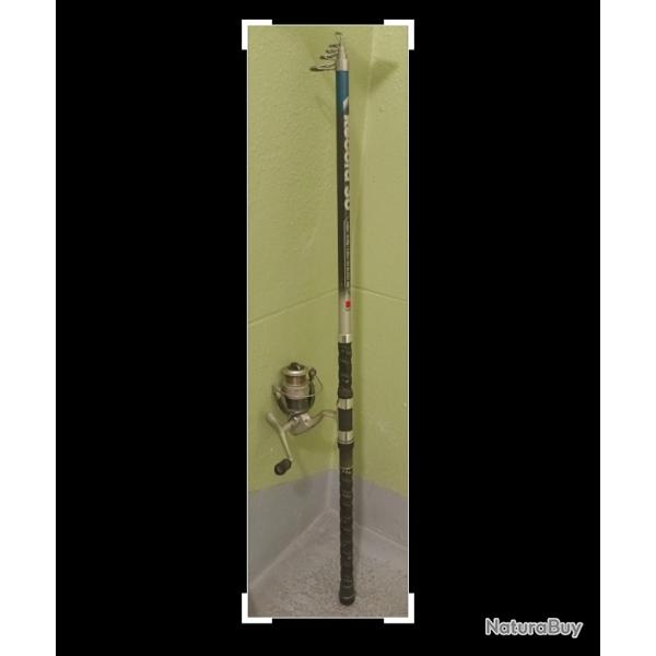 Lancer Dam + moulinet assorti + fil. Manche torsad pour le combat, couleur bleu et gris