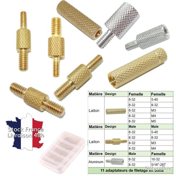 Lot d'adapteur femelle et male en laiton et aluminium filet� 8-32 - Stock France