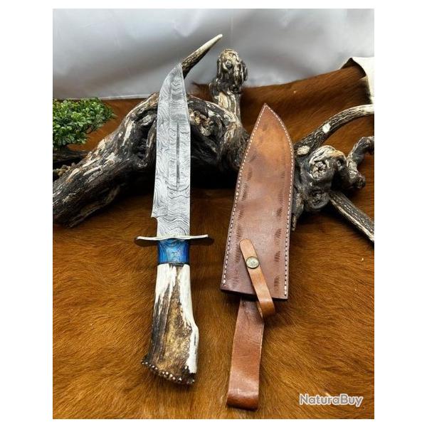 Bowie RITE EDGE lame ACIER DAMAS 256couches Manche en BOIS DE CERF ND562