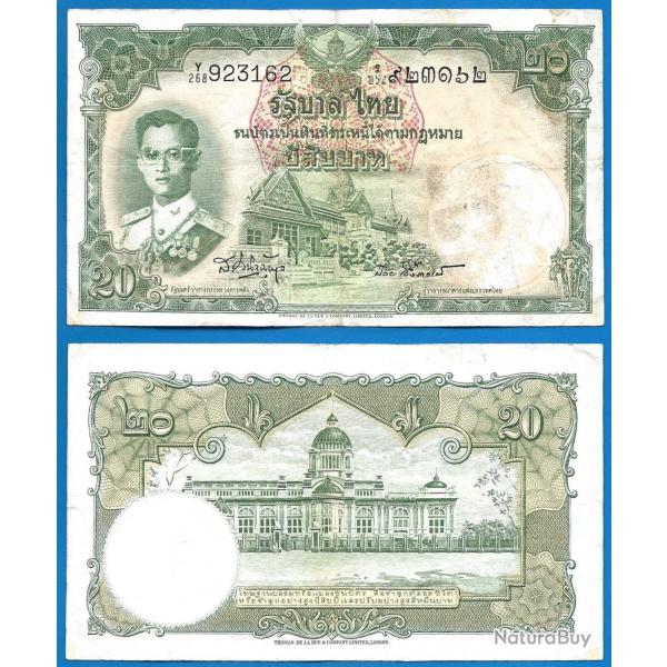 Thailande 20 Baht 1953 Bath Billet Roi Rama 3 Asie