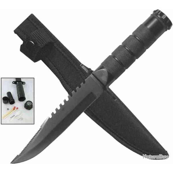 Lot de 3 Couteau De Survie ElitEdge Acier Inox Lame Clip Point Sawback Kit �tui Nylon EE20690B