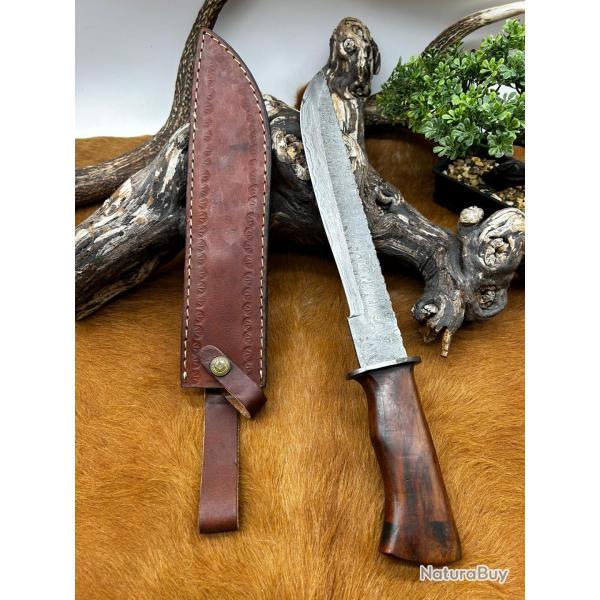 Couteau Bowie RITE EDGE lame en acier damas 256 couches : pi�ces unique manche en bois ref NBC59