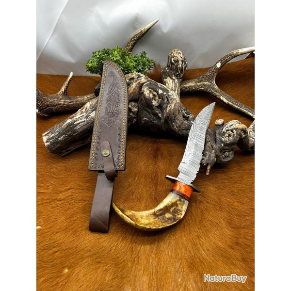 Couteau Bowie RITE EDGE lame acier damas 256couches : manche en corne de blier ref NB171