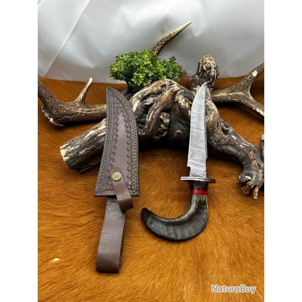 Couteau Bowie RITE EDGE lame acier damas 256couches : manche en corne de blier ref NB170