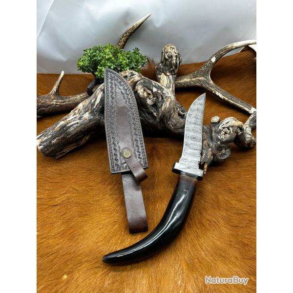 Couteau Bowie RITE EDGE lame acier damas 256couches : manche en corne de blier ref NB168
