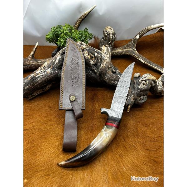 Couteau Bowie RITE EDGE lame acier damas 256couches : manche en corne de blier ref NB167