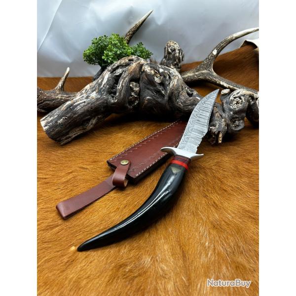 Couteau Bowie RITE EDGE lame acier damas 256couches: manche en corne de blier ref NB165