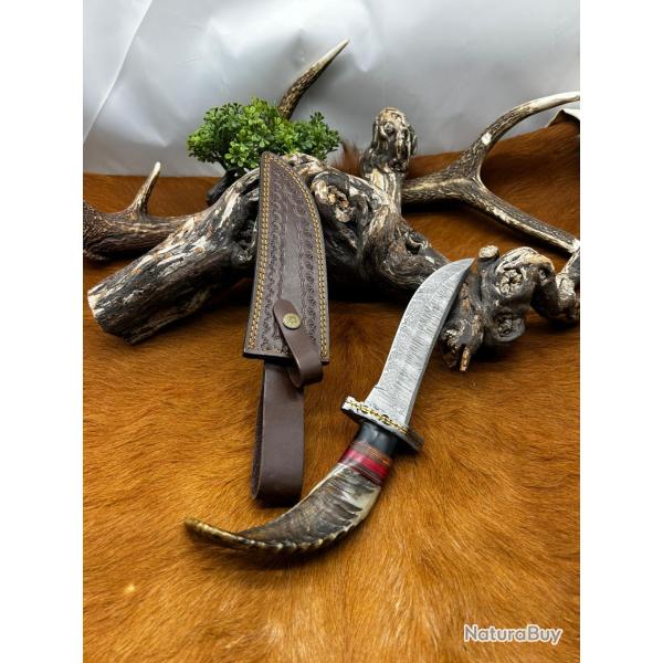 Couteau Bowie RITE EDGE lame acier damas 256couches: manche en corne de blier ref NB162