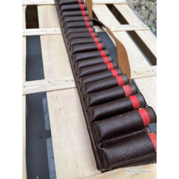 Cartouchi�re ceinture de chasse en cuir  cal 12/ cal 16 comme neuve