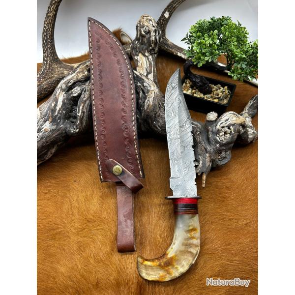 Couteau Bowie RITE EDGE lame acier damas 256couches: manche en corne de b�lier ref NC4