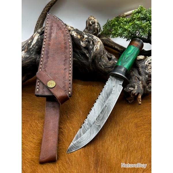 Couteau Bowie RITE EDGE lame acier damas 256couches: manche en bois ref NBC40