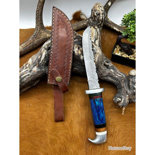 Couteau Bowie de chez RITE EDGE lame acier damas 256 couches manche en bois ref NBC25