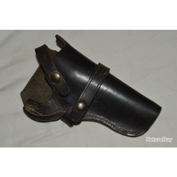 ANCIEN HOLSTER REVOLVER A POUDRE NOIRE-COLT-REMINGTON-SMITH ET WESSON-WESTERN-LEATHER GOOD HOLSTER