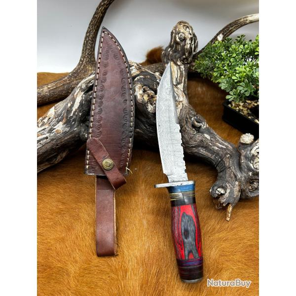 Couteau Bowie RITE EDGE lame acier damas 256couches: manche en bois ref NBC46