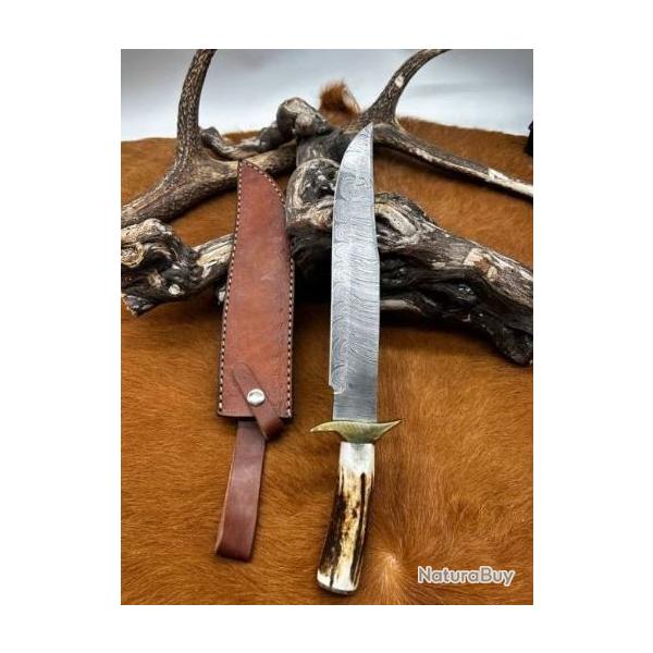 Couteau Bowie RITE EDGE manche en bois de cerf �tui en cuir de vache ref NB01