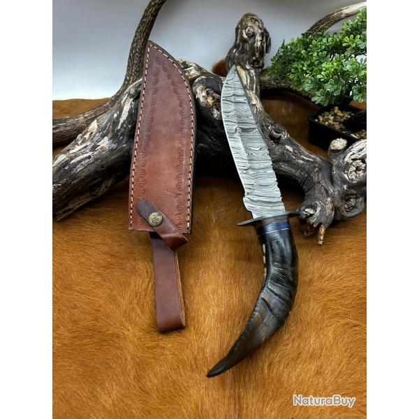 Couteau Bowie RITE EDGE lame acier damas 256couches: manche en corne de blier ref NC38