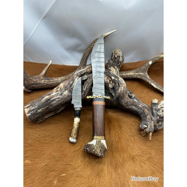 Set Bowie de chasse RITE EDGE avec mini-Couteau : Manche en bois de Cerf NS604