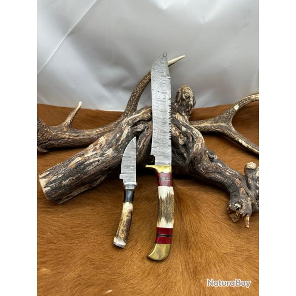 Set Bowie de chasse RITE EDGE avec mini-Couteau: Manche en bois de Cerf avec �tui en Cuir ref NS6