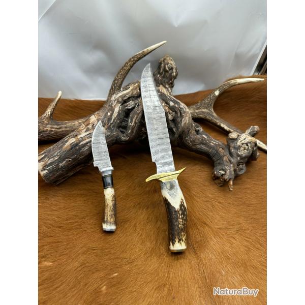 Set Bowie de chasse RITE EDGE avec mini-couteau : Manche en bois de Cerf avec �tui en Cuir NS601