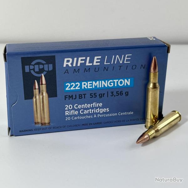 Munitions Partizan PPU Calibre 222 Remington FMJ BT 55GR 3,56G