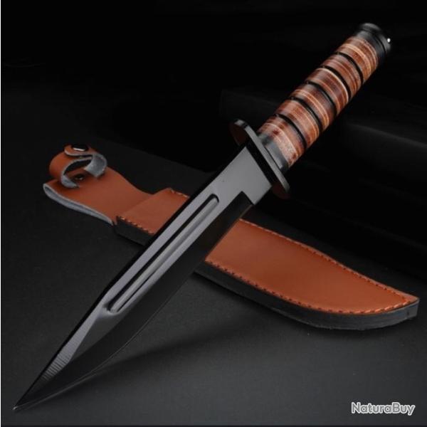 MAGNIFIQUE POIGNARD TYPE CAMILLUS MANCHE CUIR  ETUI  CUIR