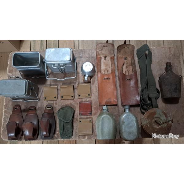 Lot militaria WW1 WW2 Alg�rie Fran�ais Anglais US  gamelles gourdes porte chargeur MAT46 porte fusil