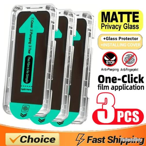 3 Ecran Protecteur Verre Mat Privacy + Gabarit pour iPhone, Smartphone: iPhone 17 Pro