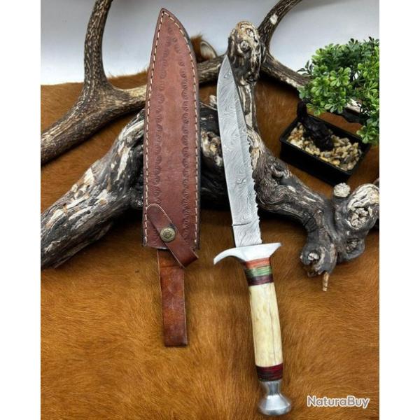 Couteau Bowie RITE EDGE lame en acier damas 256 couches manche os ref NO16