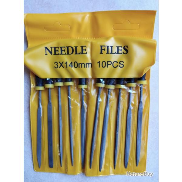 Jeu de 10 limes aiguille diverses formes avec manche NEUVES