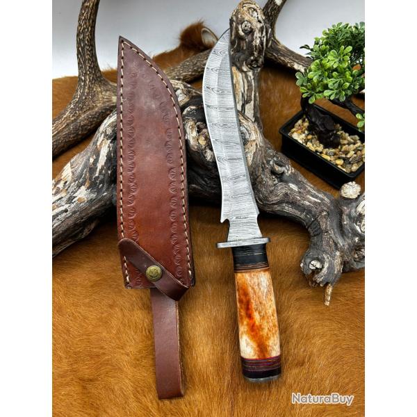 Couteau Bowie RITE EDGE lame en acier Damas 256couches avec manche en os NO8