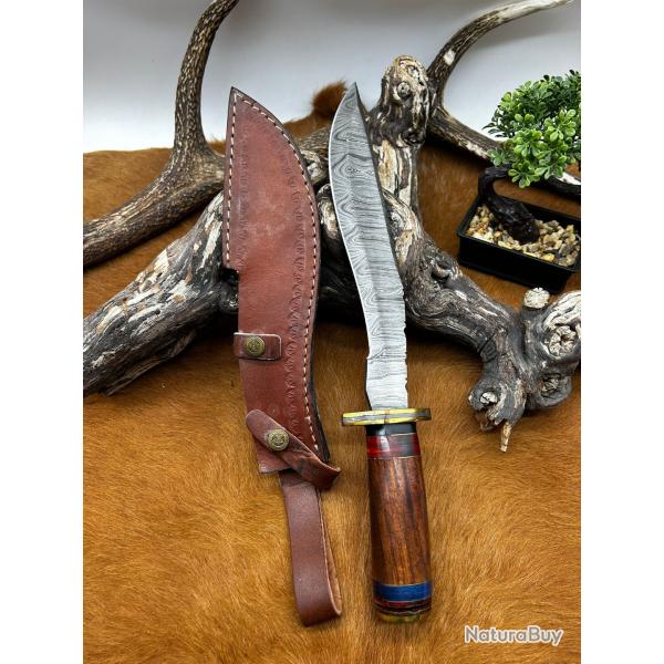 Couteau Bowie RITE EDGE lame en acier laiton Damas 256couches avec manche en bois NBC19