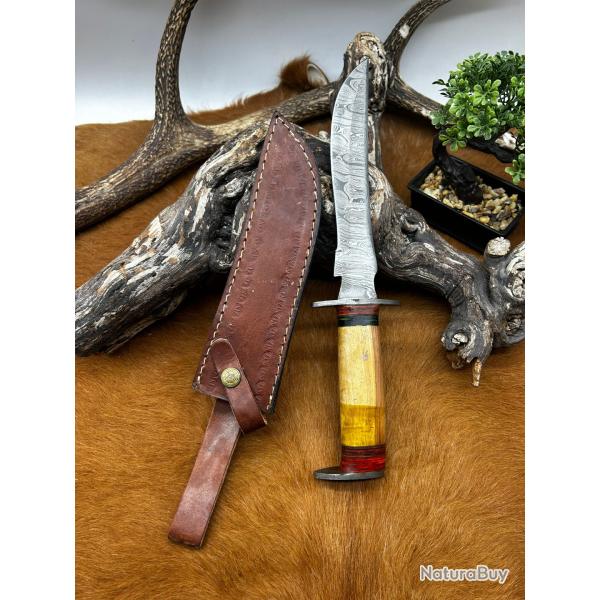 Couteau Bowie RITE EDGE lame en acier Damas 256couches avec manche en bois NBC12