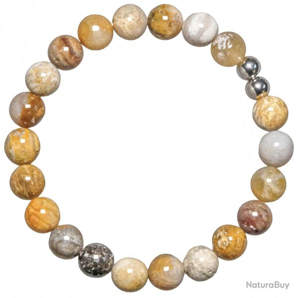 Bracelet en corail fossilis� - Perles rondes 8 mm