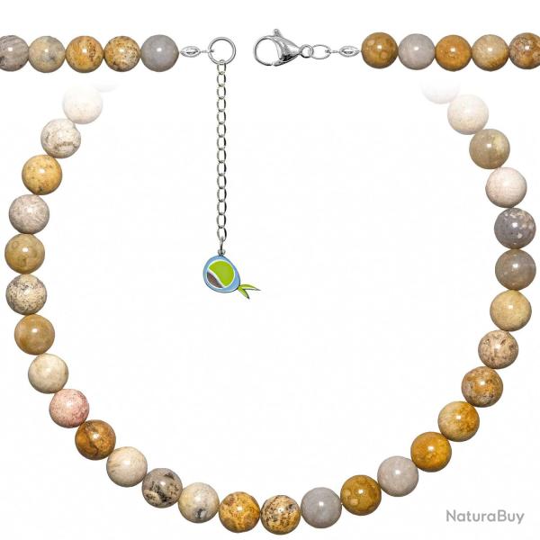 Collier en corail fossilis� - Perles rondes 10 mm - 70 cm