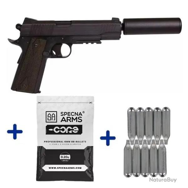 Pack Airsoft Colt 1911 Full M�tal avec silencieux Co2