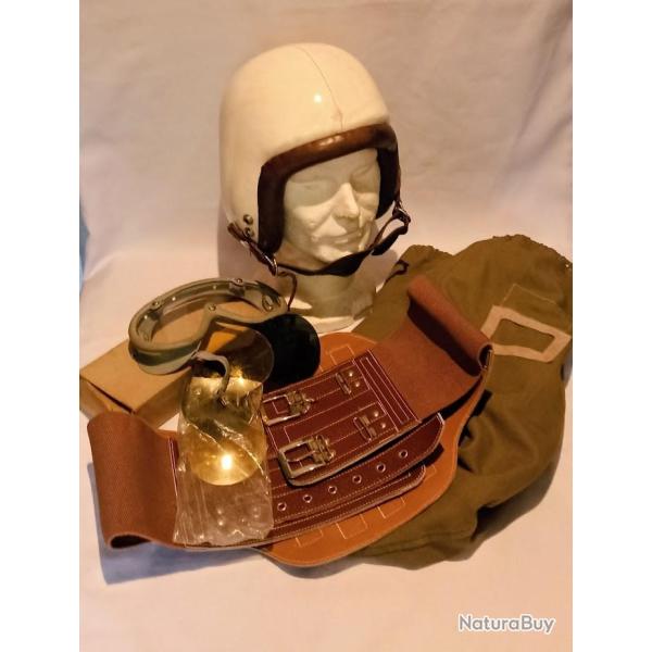 Ensemble pilote casque Gu�neau type BE lunette ceinture maintien vintage